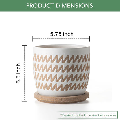 POITONRU Ceramic Flower Pots Indoor-Outdoor: 5.75 Inch Planters with Drainage Holes & Saucer - Modern Decorative Plant Pots Ceramic for Home Gardeners (Wave)