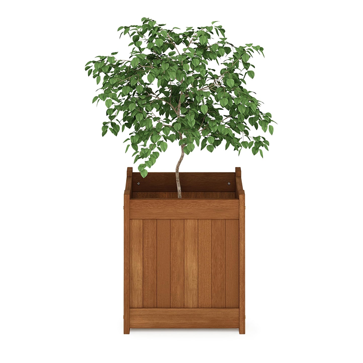 Furinno TIOMAN Planter Box, Hardwood Flower Box, Cube Garden Box, in Teak Oil, Outdoor Indoor, Garden, Patio, Balcony, Light Wood