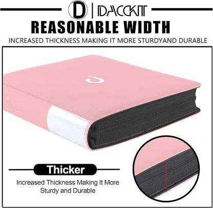 D DACCKIT Card Binder 16 Pocket - Fits 1024 Cards，4X4 Ringless Card Album with Sleeves for Trading Cards & Sports Cards（Model A，Light Pink）