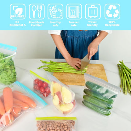 Reusable Freezer Bags - Dishwasher Microwave Safe, Stand Up Silicone and BPA Free Sandwich Bags, Leakproof Food Storage Bags for Meal Prep - 20 Gallon (20 Packs)