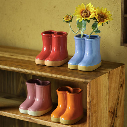 SUZEPER Ceramic Boots Vase, Creative Boots Succulent Planter,Funny Plant Pot for Indoor Outdoor Garden Home Decor(10x13x12cm(4x5x5inch), Pink)