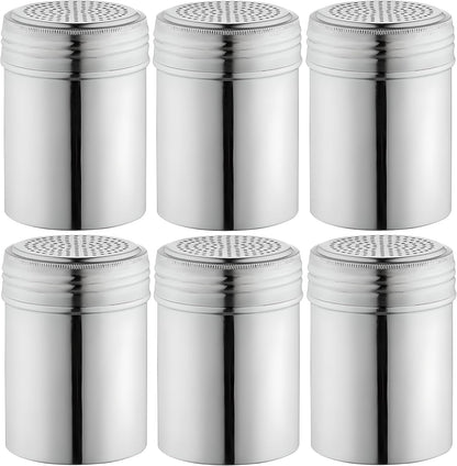 OCS Parts Set of 6 Stainless Steel Dredge Shakers | Without Handles | 10 Ounce Stainless Steel Salt, Pepper, Powdered Sugar an Spice Shakers for Home and Commercial Kitchens