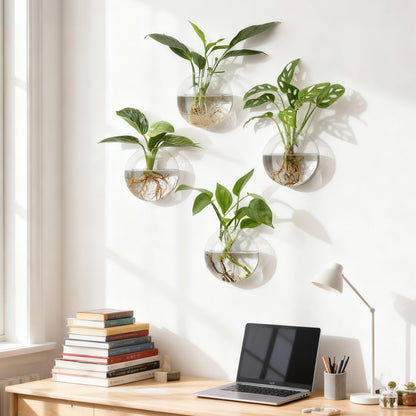onepeng 4Pcs Wall Hanging Planter Propagation Stations Glass Terrariums Vase for Hydroponics Plants, Bathroom, Home Office Living Room Decor Gift