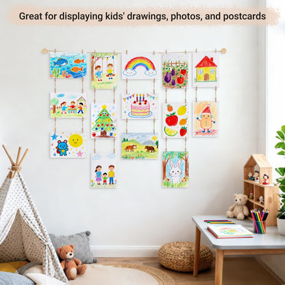 Mkono Macrame Hanging Photo Display and Art Display for Kids Artwork for Bedroom, Living Room, Nursery, Dorm, Teen Girl Gifts, Set of 3