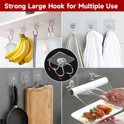 Strjobaili 20 Pack Large Adhesive Hooks for Hanging Heavy Duty 44 lb(Max), Self Adhesive Sticky Hooks Waterproof Stainless Steel Wall Hook for Home Bathroom Shower Kitchen Outdoor Utility Hooks