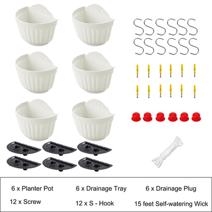 ORIMERC 6 Pcs Plastic Large Wall Plant Pots Vertical Garden Living Wall Mounted Window Hanging Basket Fence Planters Indoor Outdoor for Plants Flowers Kitchen Herbs Holder with Drainage Decor White