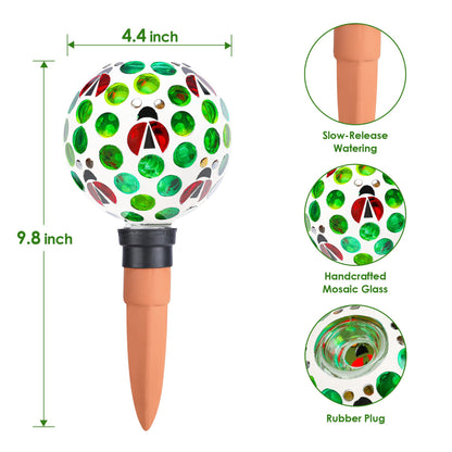 Chonsun Terracotta Plant Watering Globes Mosaic Self Watering Spikes 2 Pack for Indoor Outdoor Plants Automatic Plant Waterer Plant Watering Devices for Garden Home Decor