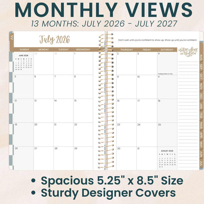 bloom daily planners 2026-2027 Planner - Academic Year (July 2026 - July 2027) Monthly & Weekly Soft Cover Planner for Women - 13 Month Calendar Agenda Book with Stickers - 5.5" x 8.25" - Checkered