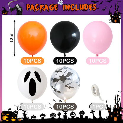 Froova Halloween Balloon Pink Black Orange Balloons with Bat Print Latex Balloons White Ghost Party Balloon for Girls Night Hey Boo Halloween Ghost Spooky One Scary Birthday Baby Shower Party Decor