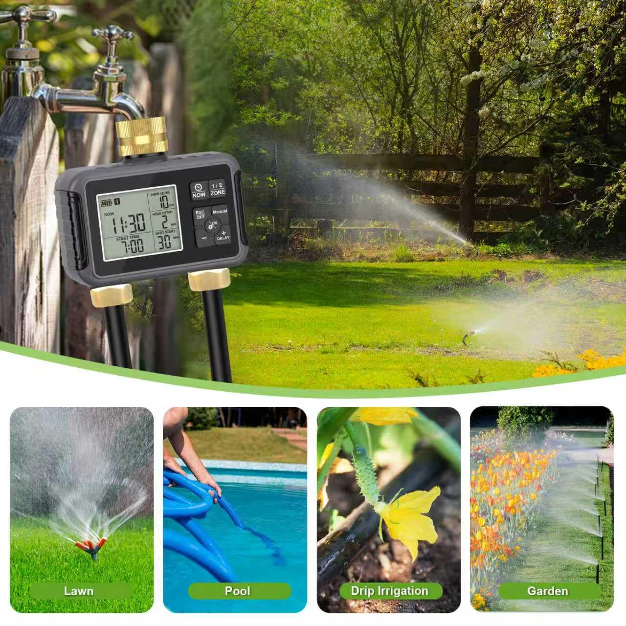120FT Drip Irrigation System with Smart Water Timer – Automatic Garden Watering Kit with Dual Metal Tube Brass Connectors, 360° Adjustable Nozzles & Bendable Tubing for Garden, Greenhouse & Lawn