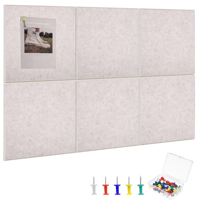 Large Cork Board 36" x 24", 6 Pack Felt Bulletin Board with 30 Pushpins, Cork Boards Alternative with Self-Adhesive Strips, Felt Wall Tiles Pin Boards for Walls Office Home School Decor-Light Tan