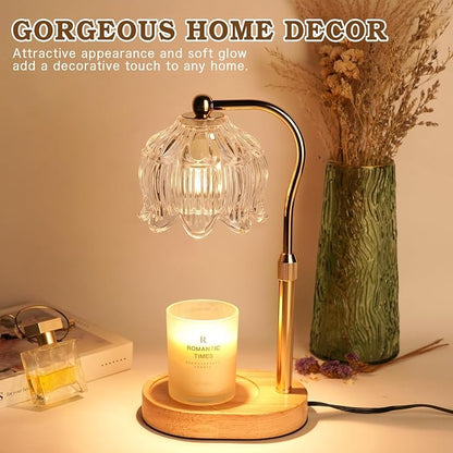 Funistree Flower Candle Warmer Lamp with Timer, Dimmable Candle Lamp Warmer, Christmas Birthday Gifts for Women Mom Her, Housewarming Home Decor, Lotus Wax Warmer for Yankee Candles - Crystal Clear