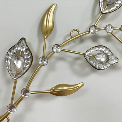 Cityelf 3 Set Crystal Leaf Wall Art Sculpture Iron Tree Leaves Branch Hanging Wall Décor Jeweled Bling Home Deor Acrylic Diamond Accent …