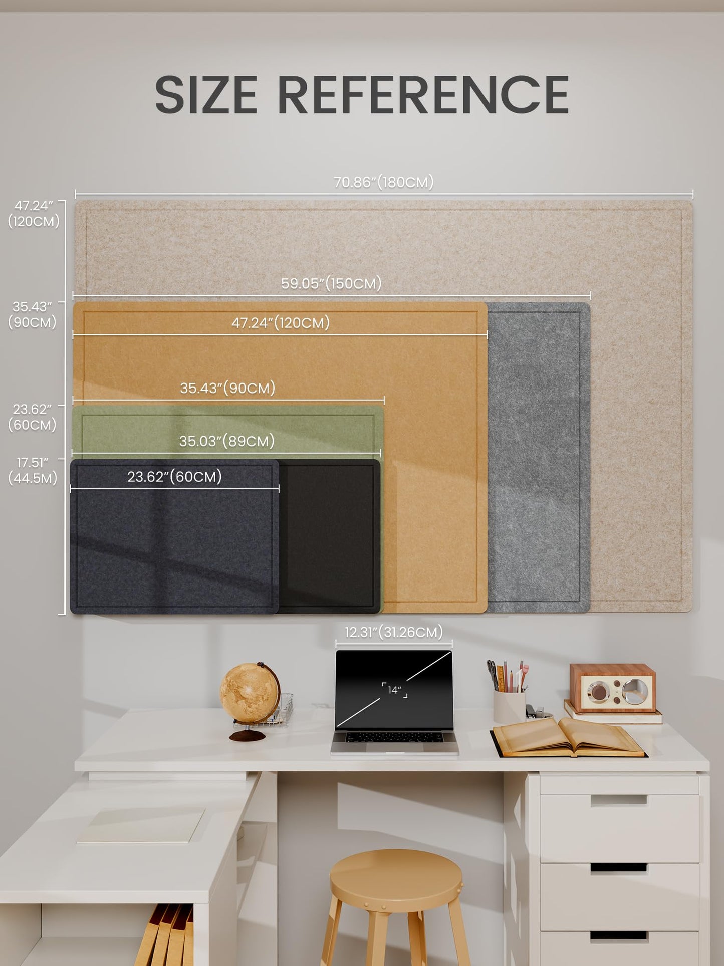 Fluxynara Bulletin Board, 23.6" x 17.5" Cork Board Alternative with 12 Safe Removable Adhesive Tabs, Foldable Felt Pin Board for Home Office, Classroom, Bedroom,Entryway for Walls—Navy Blue