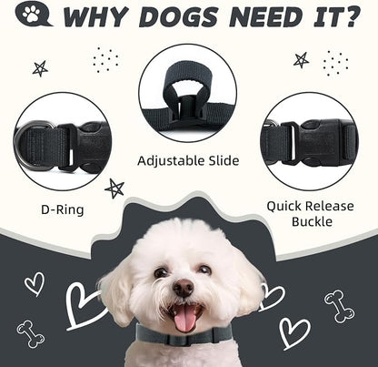 Grey Dog Collar for Large Dog, Breathable, Anti-Odor & Soft, Comfortable for Sensitive Skin Puppies, 90% Bamboo Rayon, Adjustable Quick-Release Buckle Pet Collar for Large Breeds