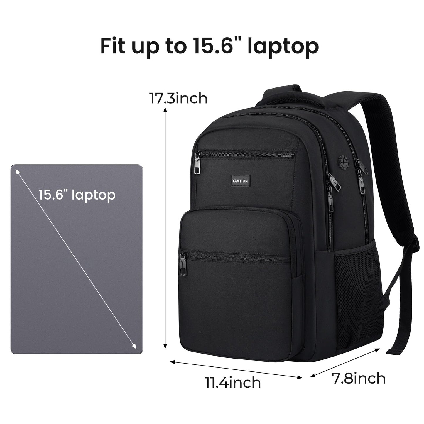 YAMTION Laptop Backpack for Men and Women, Black Backpack, School Backpack for Boys and Girls, Bookbag, Work Backpack Fits 15.6 Inch Laptop and Notebook