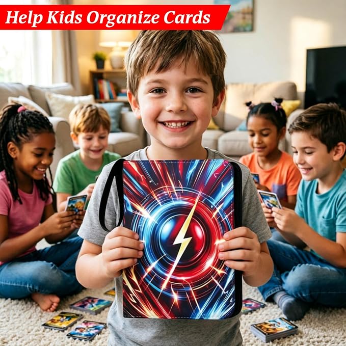 Card Binder 4 Pocket, 3 Ring Binder Holds 400 Cards for Card Collectors, Water-Resistant PU Cover with Zipper Closure for TCG, MTG & Sports Cards