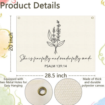 Nursery Scripture Bible Verse-Christian Botanical Decor-Rectangular Banner Flag Poster Wall Decor for Nursery,Bedroom,Playroom,Baby Kids Girl Boy Teen-Christmas Gift-28.5"L×20"W