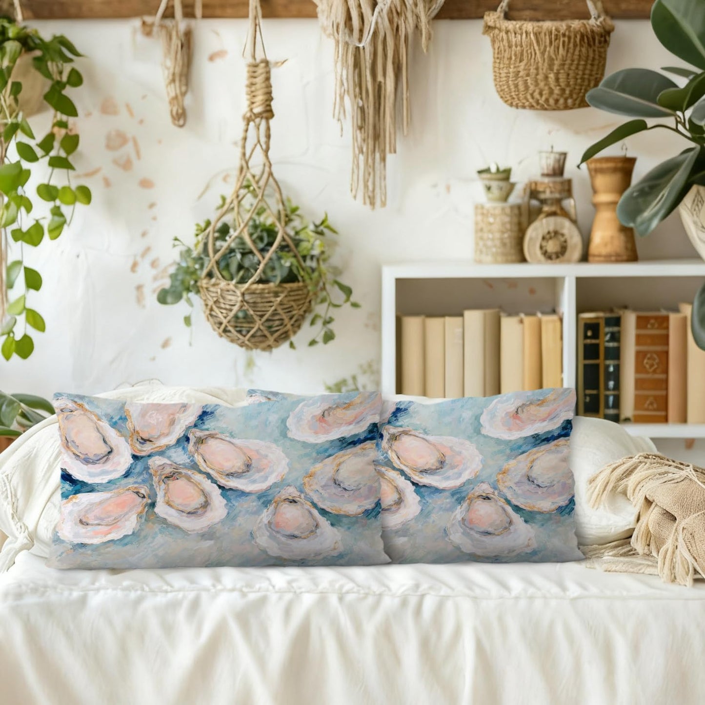 JOQUXI Pastel Blue Oyster Pillow Covers 12x20, Preppy Beach Room Decor, Coastal Ocean Beachy Aesthetic Seashell Lumbar Throw Pillow Covers for Girls Dorm Apartment Bedroom, Set of 2
