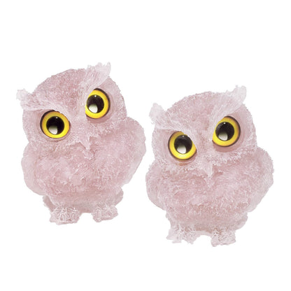 TUMBEELLUWA Set of 2 Mini Rose Quartz Crystal Organite Owl Figurine Ornaments, Decorative Resin Owl Statues for Home Office Table, Plant Pot, Micro Landscape, 3 Inches