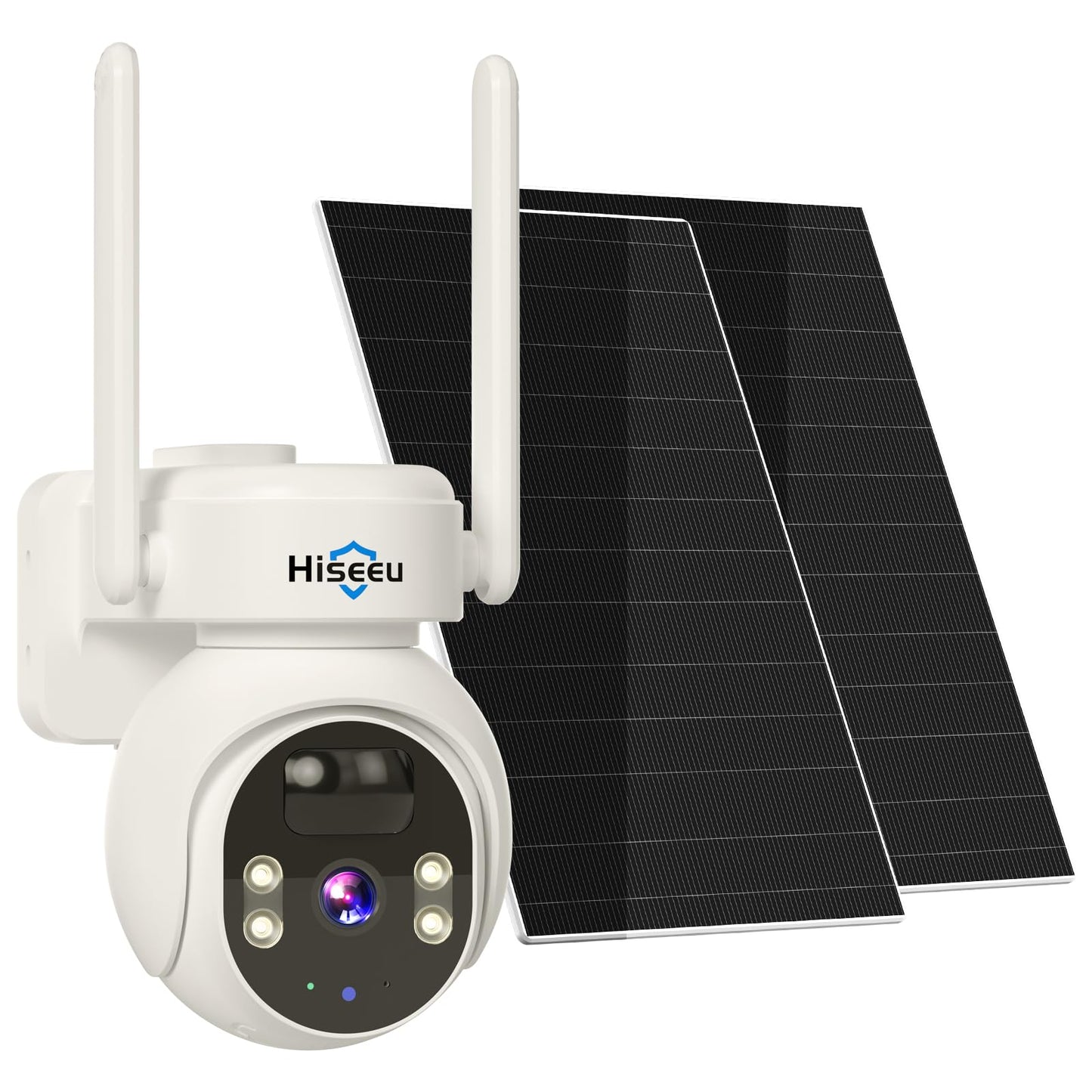 Hiseeu Solar Security Camera, 2PCS 4MP Wireless WiFi Camera Outdoor, PTZ 360° View, PIR Motion Detection, Color Night Vision, IP66, 2-Way Audio, 2.4G WiFi, No Monthly Fee
