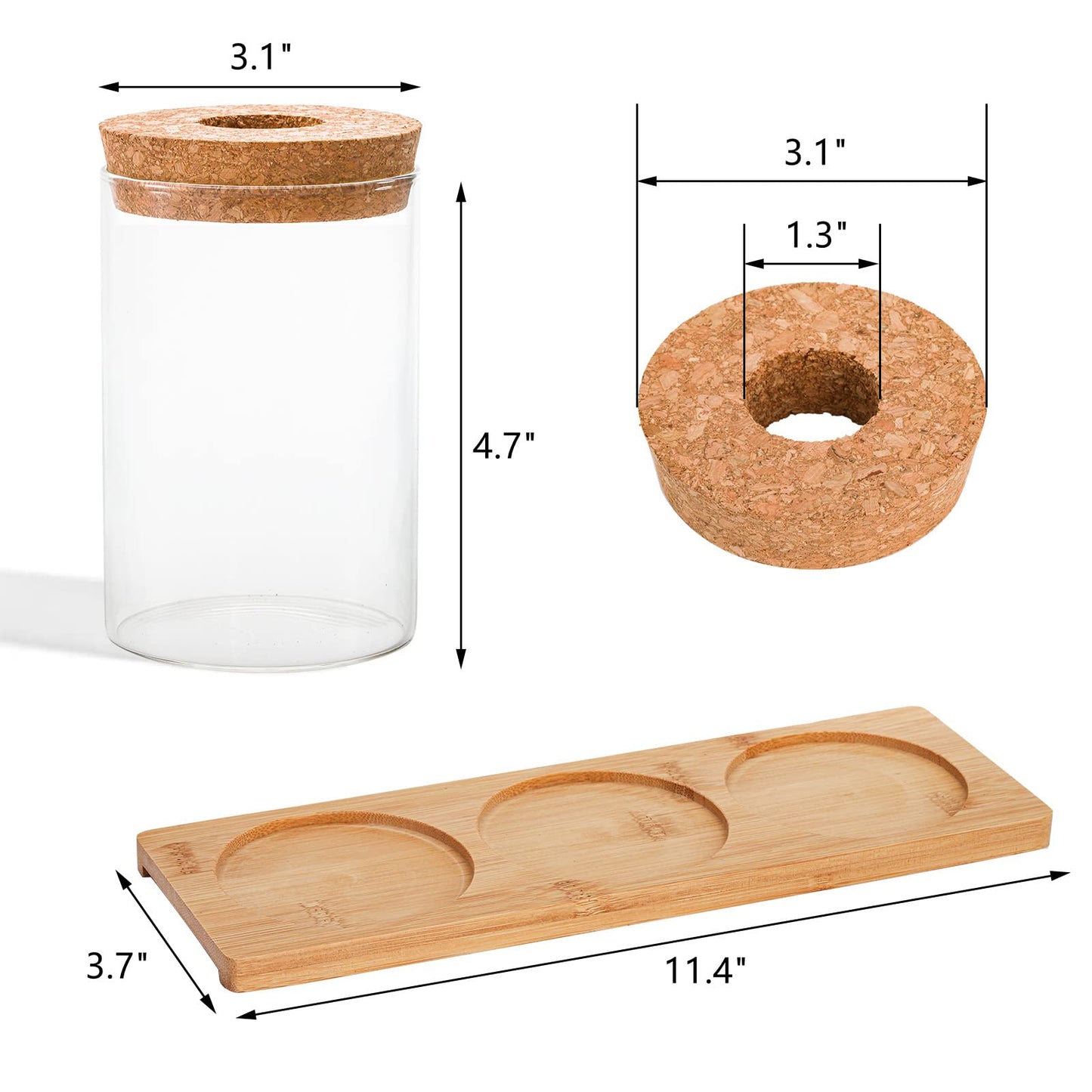 Lawei 3 Pcs Plant Terrarium Propagation Stations, Tabletop Glass Water Planting Glass Vase with Wooden Tray, Clear Jars Containers for Grow Hydroponic Plants Home Office Decoration