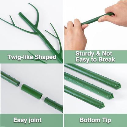 6 Pack Plant Support Plant Stakes for Indoor and Outdoor Plants, 44.8” Plant Sticks with Plant Clips Twist Tiers and Plant Tiers for House Potted Plants, Monstera Plant Support for Climbing Plants