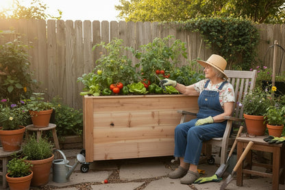 Danny Custom Work Tall Cedar Planter Box with Locking Wheels – Mobile Raised Garden Bed for Patio, Balcony & Business Entrances – Wooden Planter with Brakes for Flowers, Herb & Vegetable Plants (36")