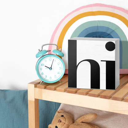 JXREQ Office Welcome Home Sign Desk Decor, Hi Sign, Home Office Decor, Farmhouse Decor Housewarming Nursery Living Room Kitchen Bathroom Tabletop Decor, 5x5 Inch