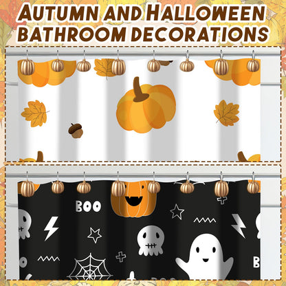 Weysat 12 Pcs Pumpkin Decorative Shower Curtain Hooks Fall Shower Curtain Rings Hanger Stainless Steel Resin Thanksgiving Bathroom Hook for Halloween Farmhouse Rustic Bathroom Decor(Gold,Pumpkin)
