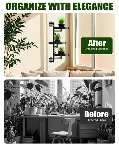 joyhalo Rotating Plant Wall Shelf 2 Pack Set, 3-Tier Window Plants Stand, 180° Rotating Wall Mounted Holder, Plants Windows Shelf, Indoor Plant Shelves for Multiple Plants
