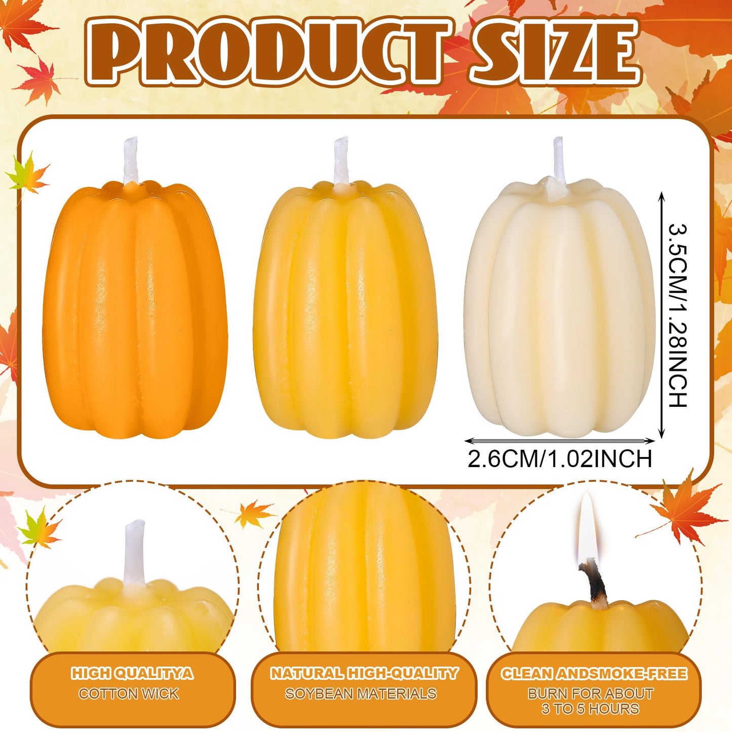 Conelist 12 Pcs Fall Pumpkin Shaped Candles Mini Pumpkin Votive Candles Thanksgiving Autumn Orange Yellow Handmade Soy Wax Scented Decoration for Gifts Home Bedroom Bathroom Party