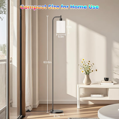 SIBRILLE RGB Floor Lamp with Linen Shade, Dimmable Tall Standing Lamp with Remote Control, Color Changing Floor Lamps for Living Room Bedroom Gaming Room, 9W RGB Bulb Included