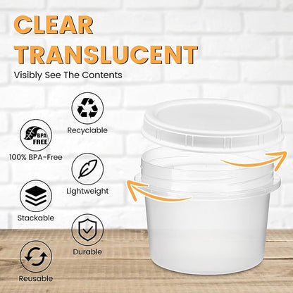 TUZAZO 12 Pack - 12 Oz Food Storage Containers with Screw Lids, Airtight Plastic Small Freezer Storage Container for Ice Cream, Overnight Oats, Snack, Soup, Portion and Meal Prep Container