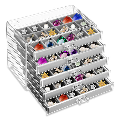 COMNICO Rock Display Case, 5 Layer 90 Grid Rock Collection Display Case Velvet Acrylic Clear Displays Cases Organizer for Collectibles Crystal Gemstone Fossil Stone