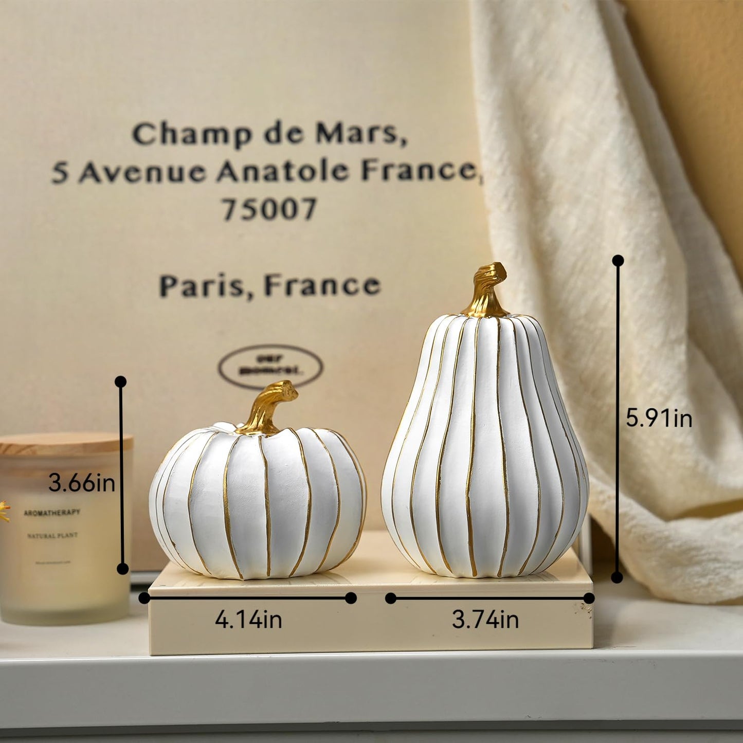 FESTGLOX Pumpkin Fall Decor, White and Gold Pumpkins for Decorating Thanksgiving Table Centerpieces, Artificial Resin Pumpkins Decor for Mantel, Harvest Autumn Tabletop Decoration