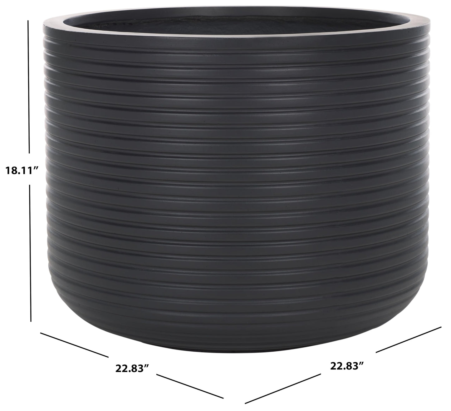 SAFAVIEH Outdoor - Nardo Black Cement Ficonstone Planter Pot with Drainage Hole, Frost Resistant Garden Planter for Patio, Deck, Backyard, 22.83" W x 22.83" D x 18.11" H (PAT1531A)