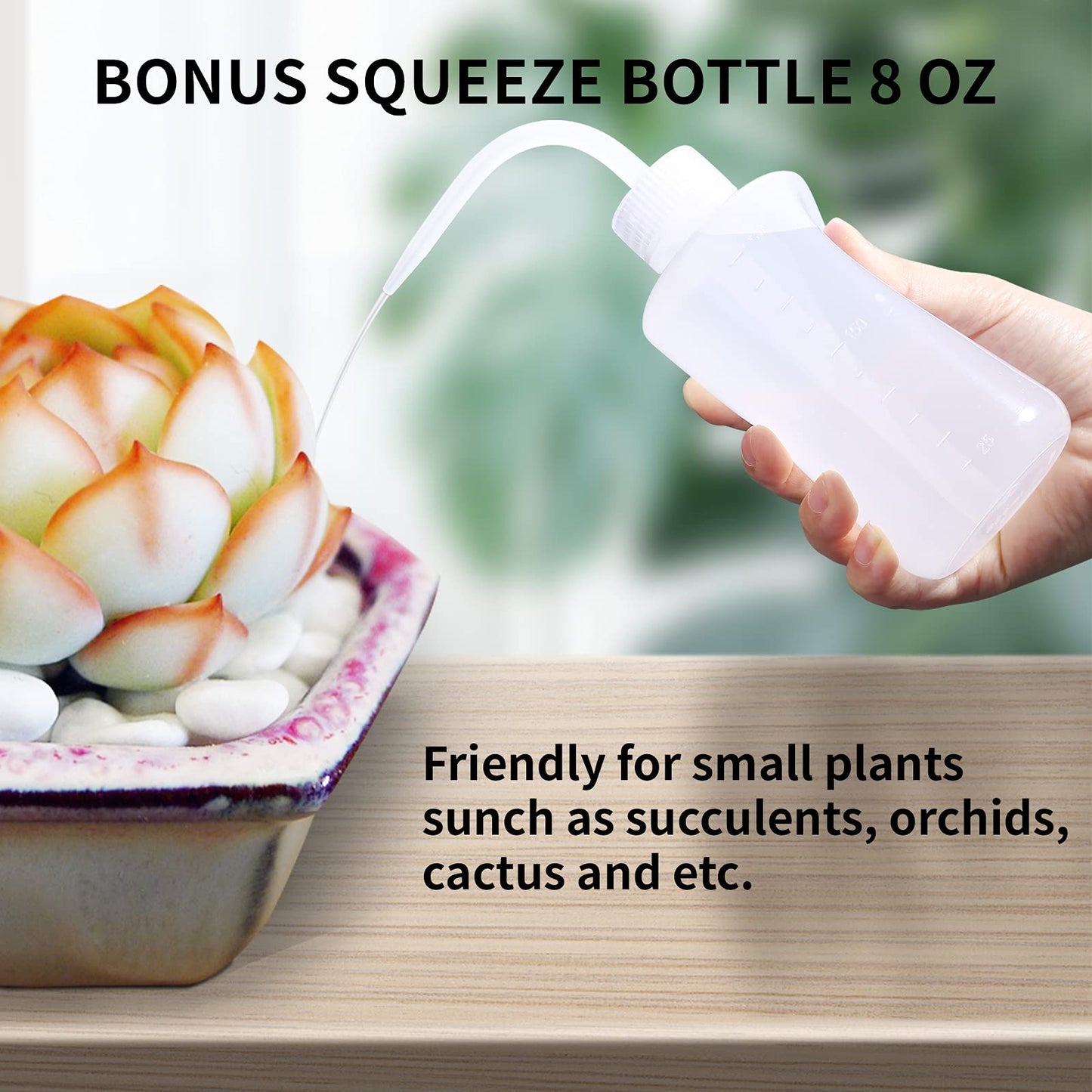 Watering Can Indoor Plants, ONEDONE Watering Can Long Spout Small Watering Can 34 oz, Plant Watering Can for Indoor Plants House Plants Garden Flowers w/Spray Bottle, Squeeze Bottle (Amber)