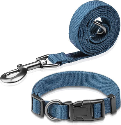 Peacock Blue Dog Collar and Leash Set for Large Dogs Soft and Breathable of 90% Rayon from Bamboo and 10% Polyester Comfortable Skin-Friendly, Adjustable Leash Set with Quick Release Buckle