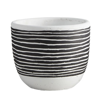 47th & Main Cement Planter Pot, 4.9" Tall, Black Stripes