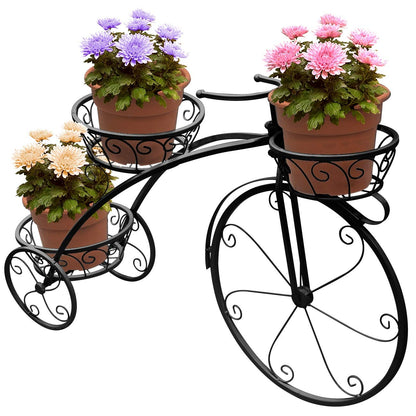 Tricycle Plant Stand - Flower Pot Cart Holder Parisian Style (Black) Black Modern Contemporary Round Metal