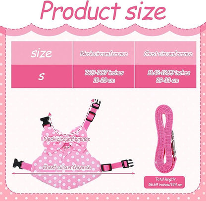 Bunny Harness and Leash Set, Escape Proof, Soft Breathable Mesh Rabbit Leash Vest with Safety Buckles, Pink Wave Point Breathable Bunny Clothes, Outfits for Outdoor Training Camping, Pink, S