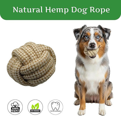 Natural Hemp Dog Rope Toy, Durable Chew and Tug Toy for Medium and Large Dogs, Biodegradable Dental Cleaning Pet Toy (Ball)