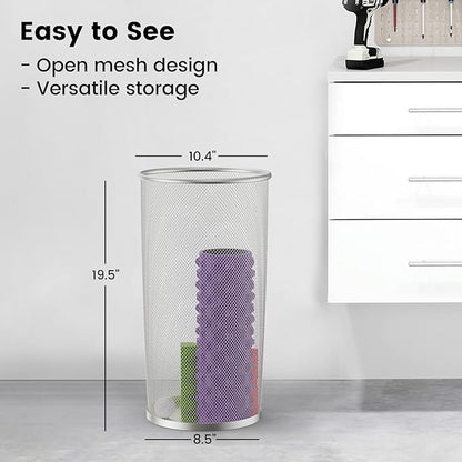 19.5" H Mesh Umbrella Stand - Ventilated Mesh Umbrella Holder for Entryway - Extra Capacity Storage for Umbrellas Canes & More - Freestanding Indoor Organizer 10.4" L x 10.4" W x 19.5" H - 4P Silver