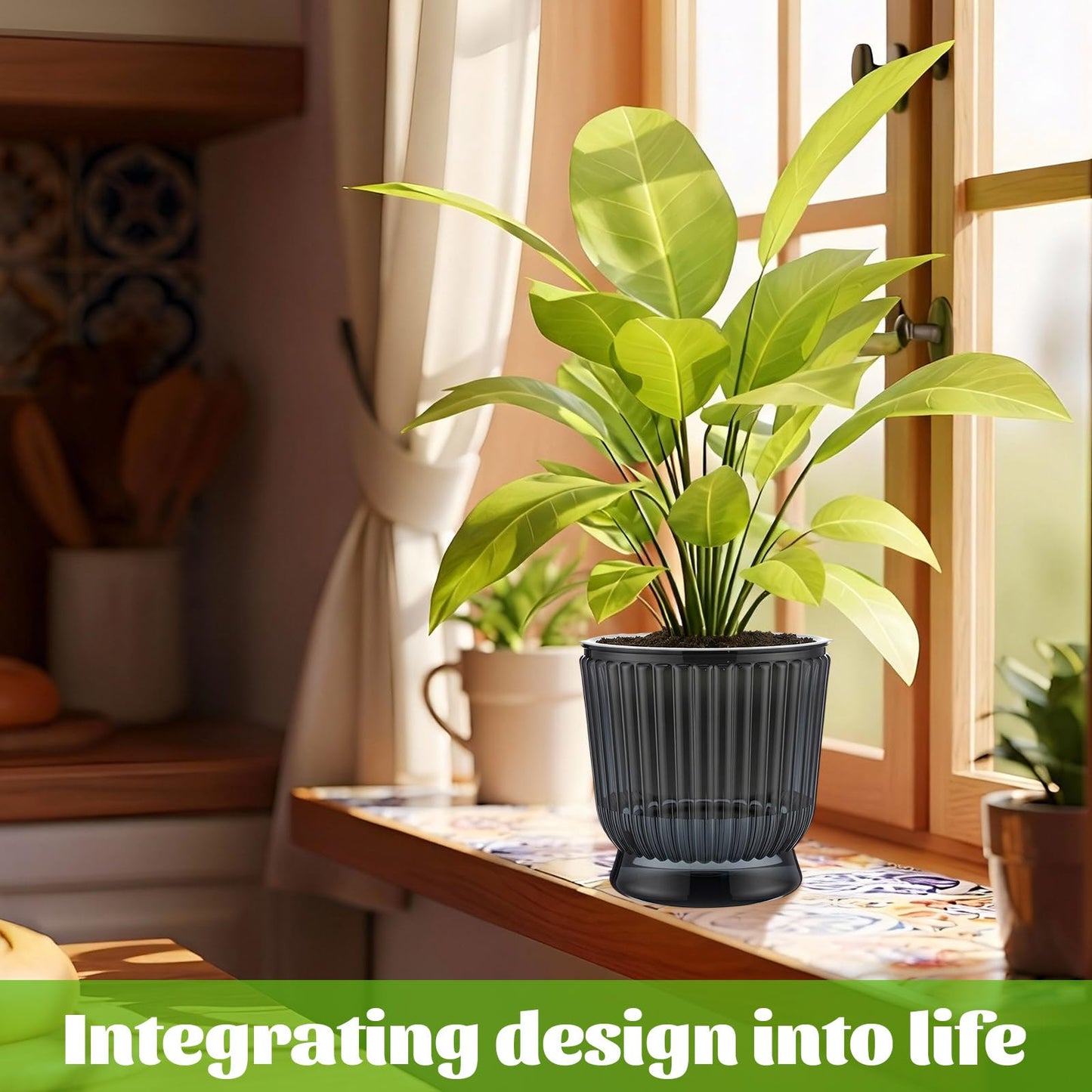 Ferrochef Set of 6 Self Watering Plant Pot 3 Sizes Plastic Double Layer Self Watering Flower Pot with Multi Mesh Drainage Holes Wicking Reservoir for Indoor Outdoor Garden Plants(Black)