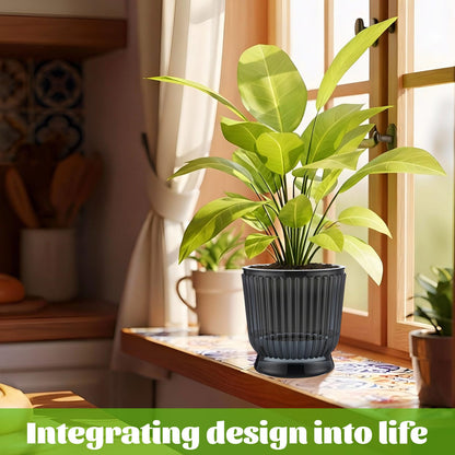 Ferrochef Set of 6 Self Watering Plant Pot 3 Sizes Plastic Double Layer Self Watering Flower Pot with Multi Mesh Drainage Holes Wicking Reservoir for Indoor Outdoor Garden Plants(Black)
