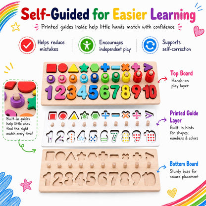 GeroCrew Wooden Montessori Toys for Kids Toddler Number Puzzles Sorter Counting Shape Stacker Stacking Game Preschool Toys for Boy Girl Learning Education Math Blocks Year Old Girl Gifts (Rainbow)
