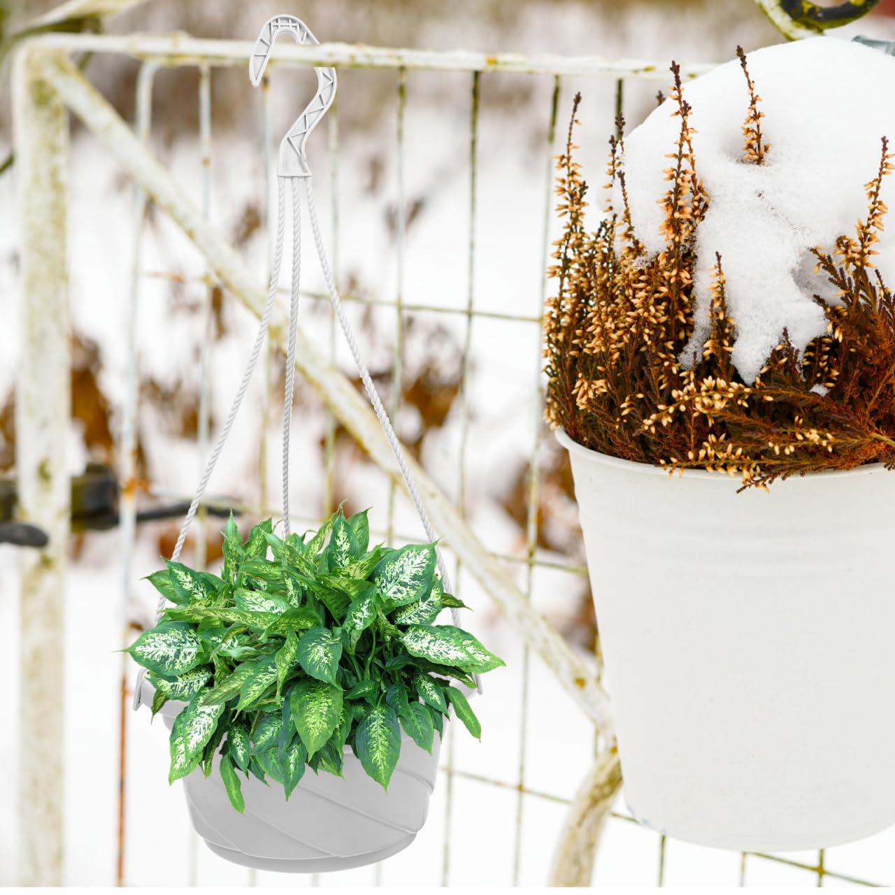 Toddmomy 10 Pack 6.7 Inch Plastic Hanging Flower Pots with Hooks Round Planters for Succulents Herbs Small Plants Indoor Outdoor Garden Hanging Baskets