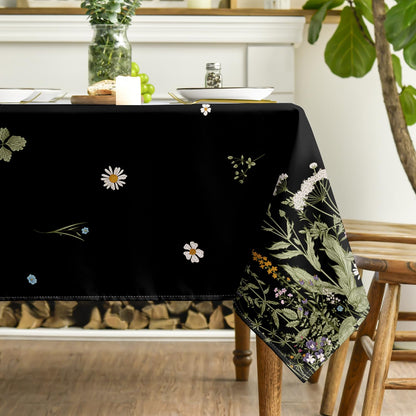 Horaldaily Spring Tablecloth 60×84 Inch Rectangular, Black Wild Flower Daisy Washable Seasonal Table Cover for Party Picnic Dinner Decor