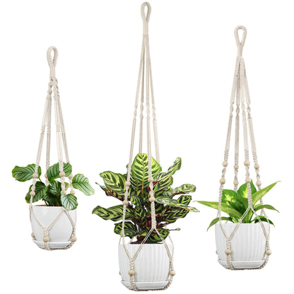 IDEEEPAN Macrame Plant Hanger - Fits 4 to 15 inches Pots for Indoor Outdoor, 43"/35"/29" Different Sizes Set, Ivory (POTS NOT Included)
